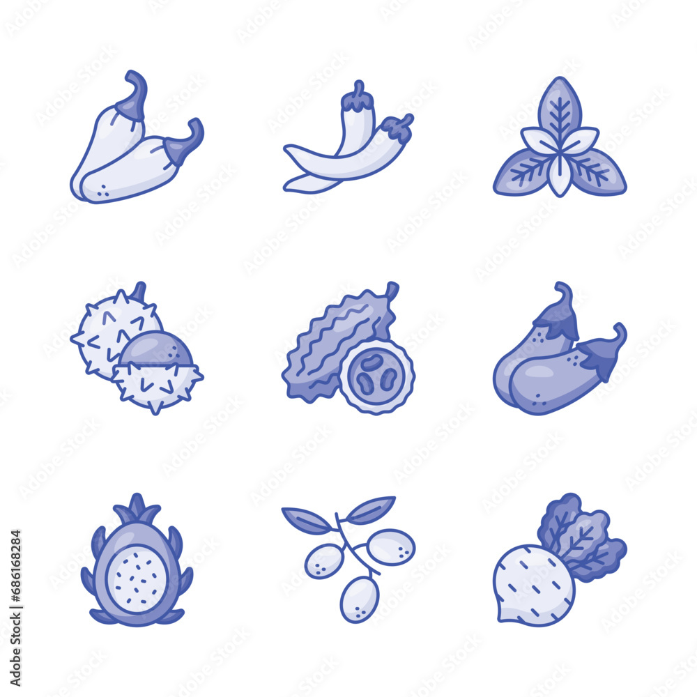 An amazing fruit and vegetable icons set, isolated on white background