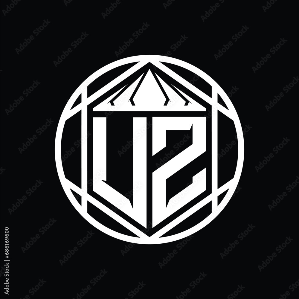 UZ Letter Logo monogram hexagon slice crown sharp shield shape isolated circle abstract style design UZ Letter Logo monogram hexagon slice crown sharp shield shape isolated circle abstract style design