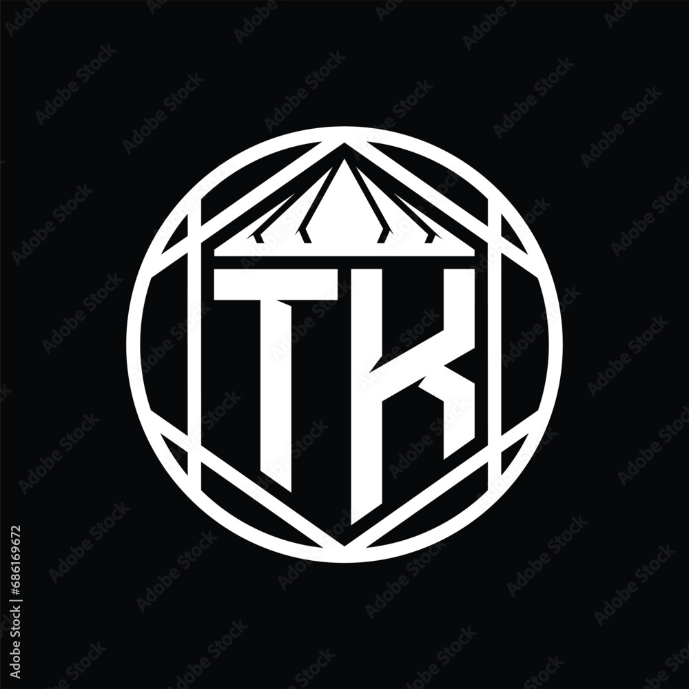 TK Letter Logo monogram hexagon slice crown sharp shield shape isolated circle abstract style design TK Letter Logo monogram hexagon slice crown sharp shield shape isolated circle abstract style design
