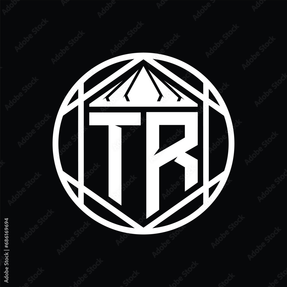 TR Letter Logo monogram hexagon slice crown sharp shield shape isolated circle abstract style design TR Letter Logo monogram hexagon slice crown sharp shield shape isolated circle abstract style design