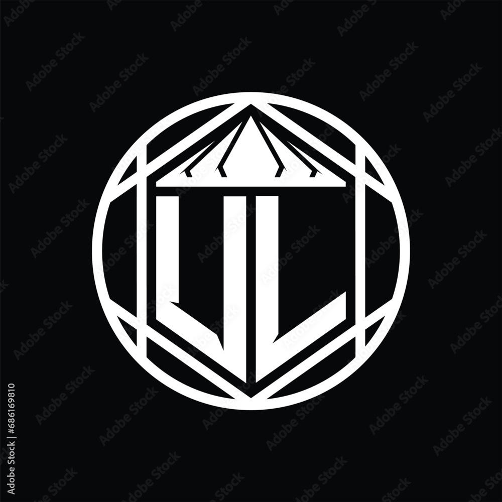 UL Letter Logo monogram hexagon slice crown sharp shield shape isolated circle abstract style design UL Letter Logo monogram hexagon slice crown sharp shield shape isolated circle abstract style design