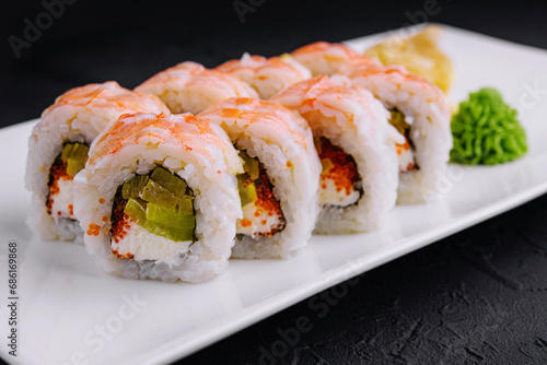 Sushi roll with snow crab and tobiko caviar