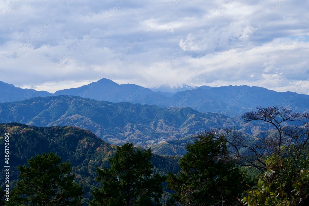 Fuji with clouds and mountains in autumn Fuji with clouds and mountains in autumn