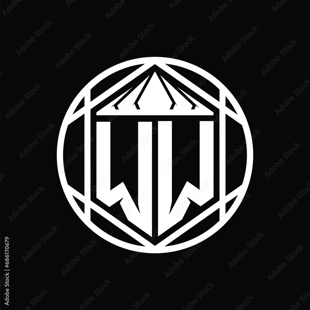 WW Letter Logo monogram hexagon slice crown sharp shield shape isolated circle abstract style design WW Letter Logo monogram hexagon slice crown sharp shield shape isolated circle abstract style design