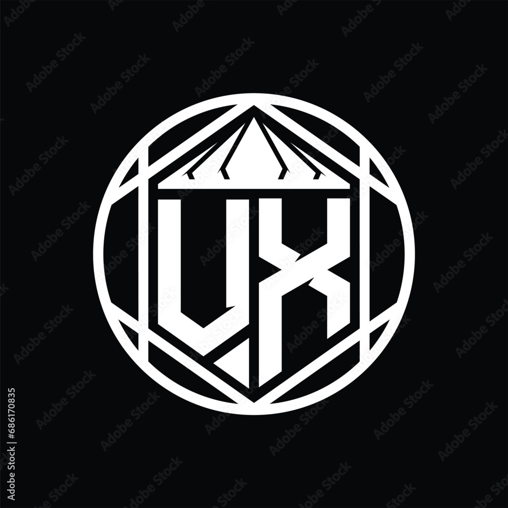VX Letter Logo monogram hexagon slice crown sharp shield shape isolated circle abstract style design VX Letter Logo monogram hexagon slice crown sharp shield shape isolated circle abstract style design