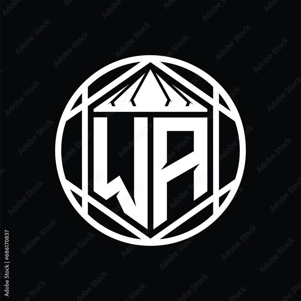 WA Letter Logo monogram hexagon slice crown sharp shield shape isolated circle abstract style design WA Letter Logo monogram hexagon slice crown sharp shield shape isolated circle abstract style design