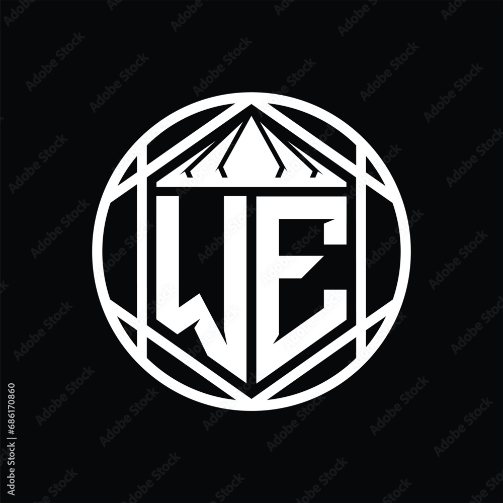 WE Letter Logo monogram hexagon slice crown sharp shield shape isolated circle abstract style design WE Letter Logo monogram hexagon slice crown sharp shield shape isolated circle abstract style design