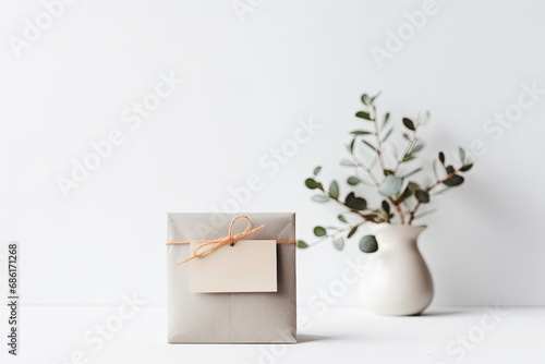 Festive gift box with ribbon, creating a creative and stylish composition for the celebration.