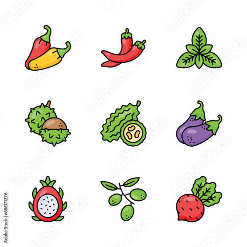 An amazing fruit and vegetable icons set, isolated on white background