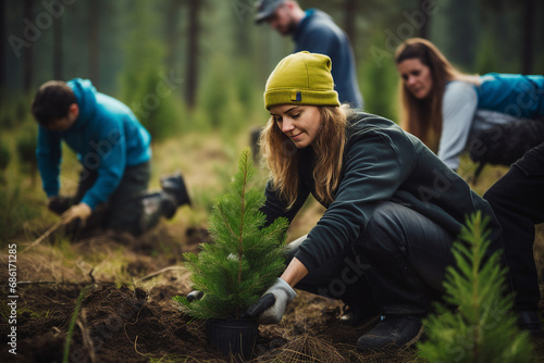 Responsible people planting tree cultivating agriculture generative ai concept