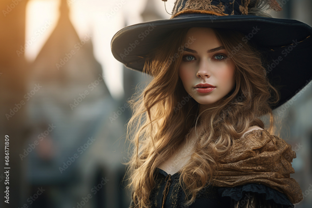 AI generated picture of beautiful girl witch walk on halloween night AI generated picture of beautiful girl witch walk on halloween night