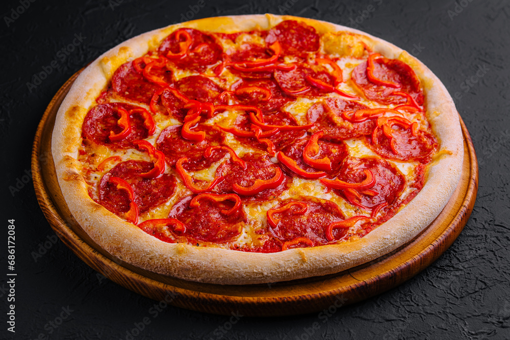 tasty pepperoni pizza with red bell peper tasty pepperoni pizza with red bell peper
