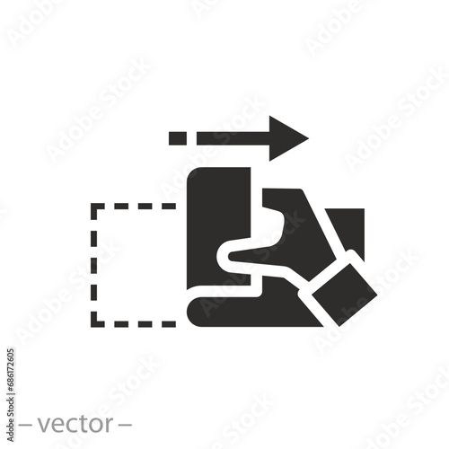 peel off duct tape icon, hand with sticker open, pull by hand to opened up, flat symbol on white background - vector illustration