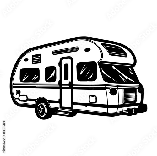 Camp trailer, Camper RV Motorhome Logo Monochrome, Generative AI.