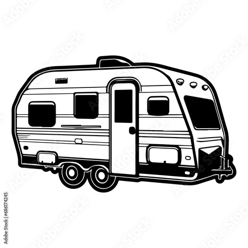 Camp trailer, Camper RV Motorhome Logo Monochrome, Generative AI.
