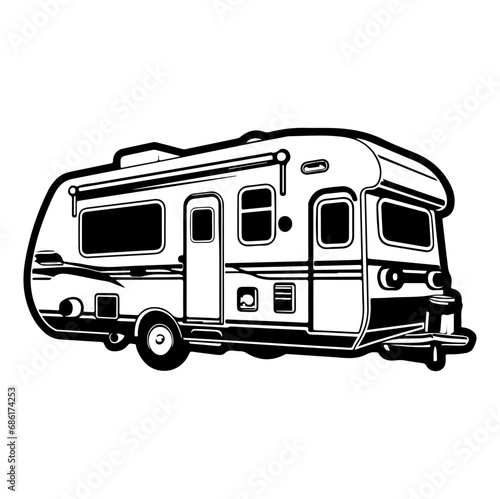 Camp trailer, Camper RV Motorhome Logo Monochrome, Generative AI. © hyam