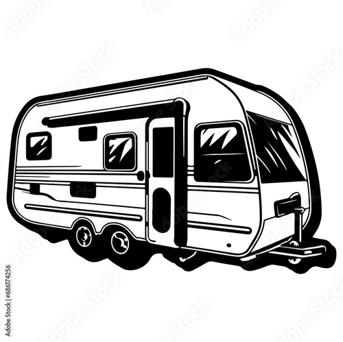 Camp trailer, Camper RV Motorhome Logo Monochrome, Generative AI.