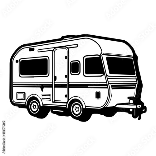 Camp trailer, Camper RV Motorhome Logo Monochrome, Generative AI.