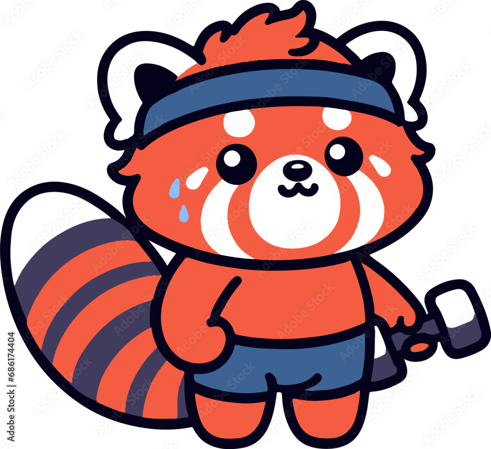 Sweating red panda, mid exercise Sweating red panda, mid exercise