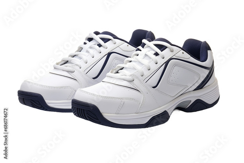 White Leather Tennis Shoes in a Classic Style on transparent background