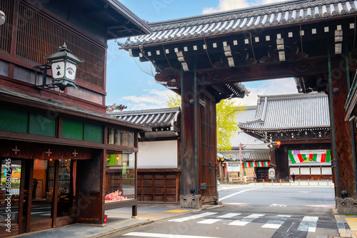Kyoto, Japan - April 6 2023: Nishi Hongan-ji is one of two Jodo Shinshu temple complexes in Kyoto. Established 1591, many of its buildings have survived from wars in the Sengoku period