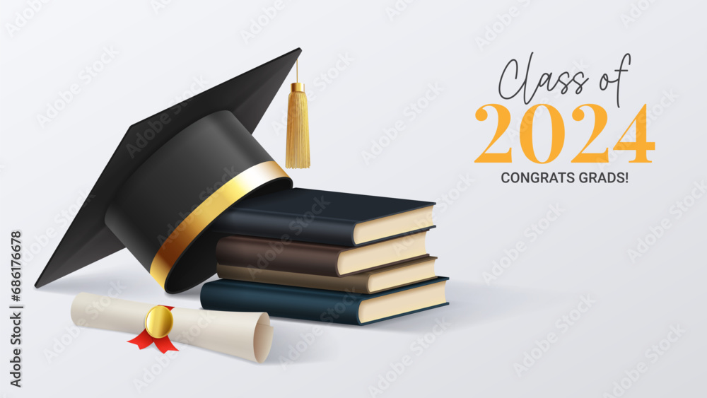 Design Of Banner For Class Of 2024 3d Graduation Cap Books And   1000 F 686176678 X4F13FoZrbLwWgRiYn3VUBfyaCuk2vL4 