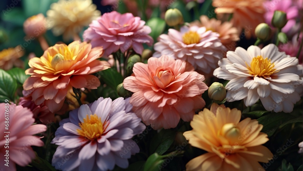 Colorful Blossoming Flowers Close-up with Freshness and Fragility
