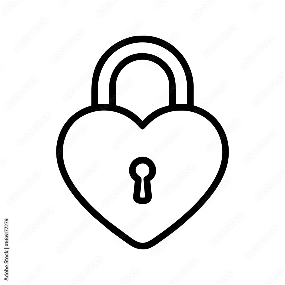 Vector linear icon of padlock in the form of a heart. Valentine's Day. Love secret. Feelings are safe. Vector linear icon of padlock in the form of a heart. Valentine's Day. Love secret. Feelings are safe.