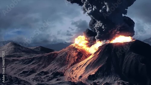 Eruption of the volcano  photo