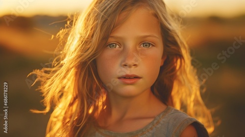 Child in Golden Sunset: A Portrait of Innocence and Serenity