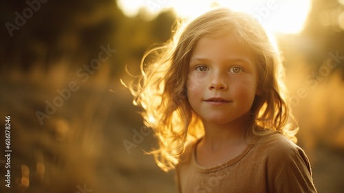 Ethereal Child in Sunset Light: Innocence and Wonder