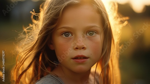 Child in Golden Sunset: A Portrait of Innocence and Serenity © Tessa