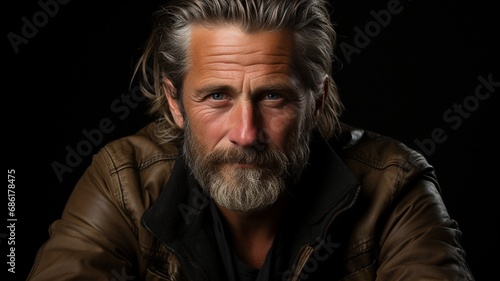 Charismatic Mature Man with a Confident Stare - Leather Jacket Style