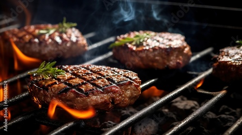 Delicious Burgers Grilling on a Minimalistic Clean Grill, Stock photography photo