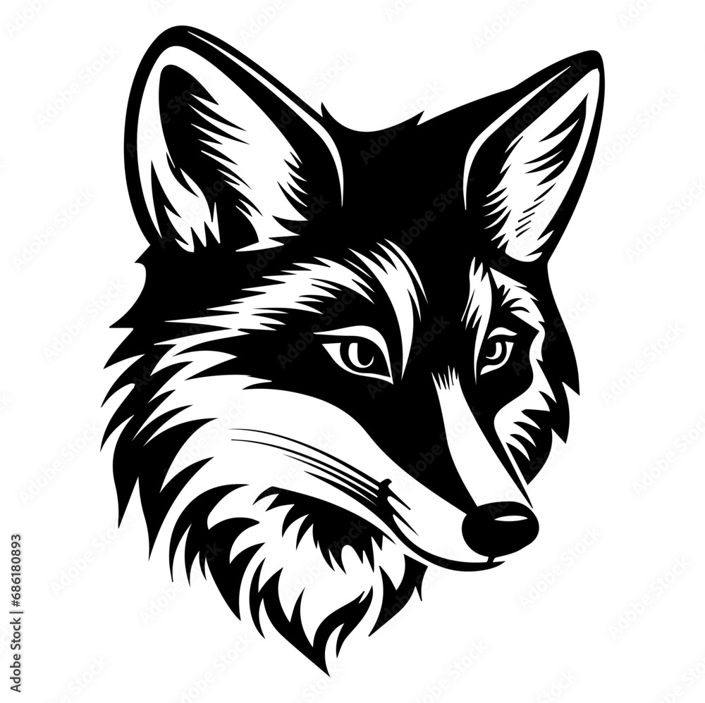 Fototapeta premium Fox silhouette illustration, Friendly Fox Logo Monochrome Design, Generative AI.