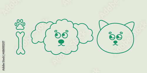 Cat, dog, bone, and animal footprint. Vector pattern for pet shops and pet owners.