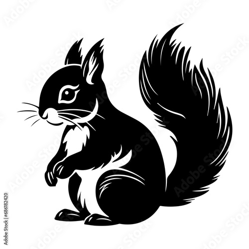Red squirrel silhouette illustration, Friendly Red squirrel Logo Monochrome Design, Generative AI. © hyam