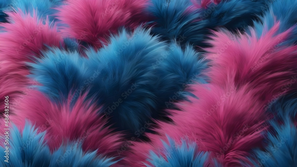 Pink and blue colored fluffy fur designed in a cute and random way representing softness