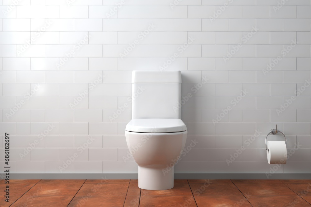 Modern toilet room interior 3d realistic illustration mockup with tiled walls and floor Modern toilet room interior 3d realistic illustration mockup with tiled walls and floor
