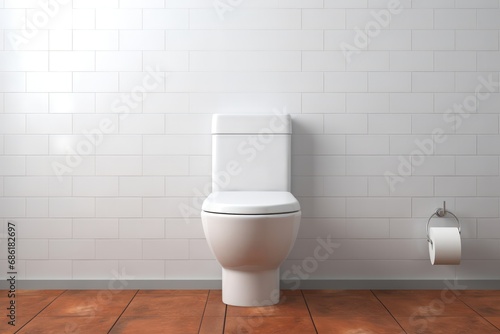 Modern toilet room interior 3d realistic illustration mockup with tiled walls and floor