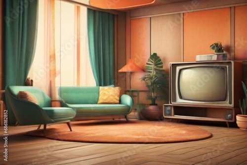 vintage room with tv and sofa