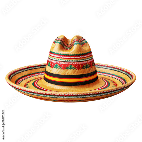 Mexican sombrero hat isolated on transparent background. AI generated.