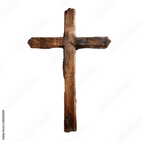 Old wooden cross isolated on transparent background. AI generated.