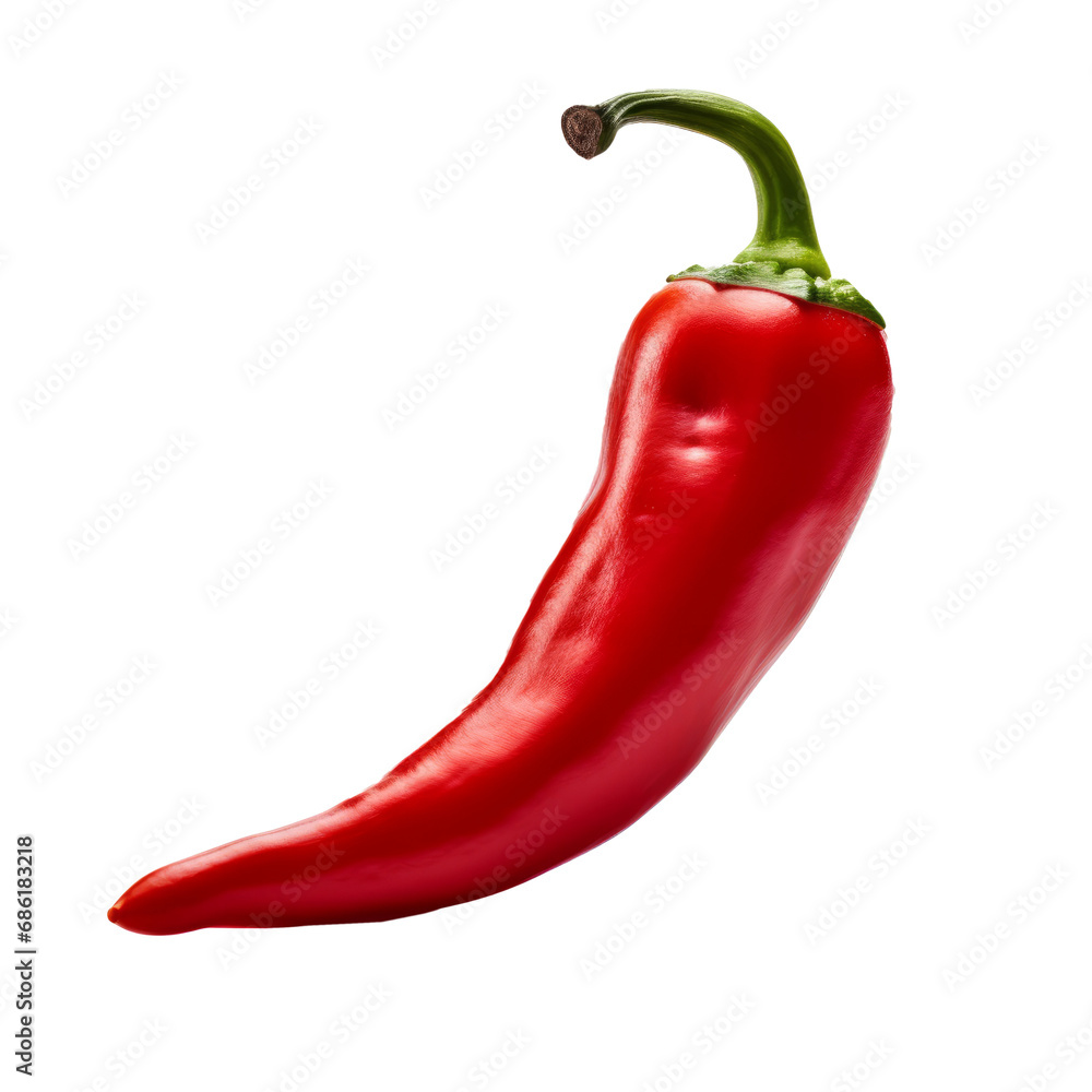 Single spicy juicy chili close up isolated on transparent background. AI generated. Single spicy juicy chili close up isolated on transparent background. AI generated.