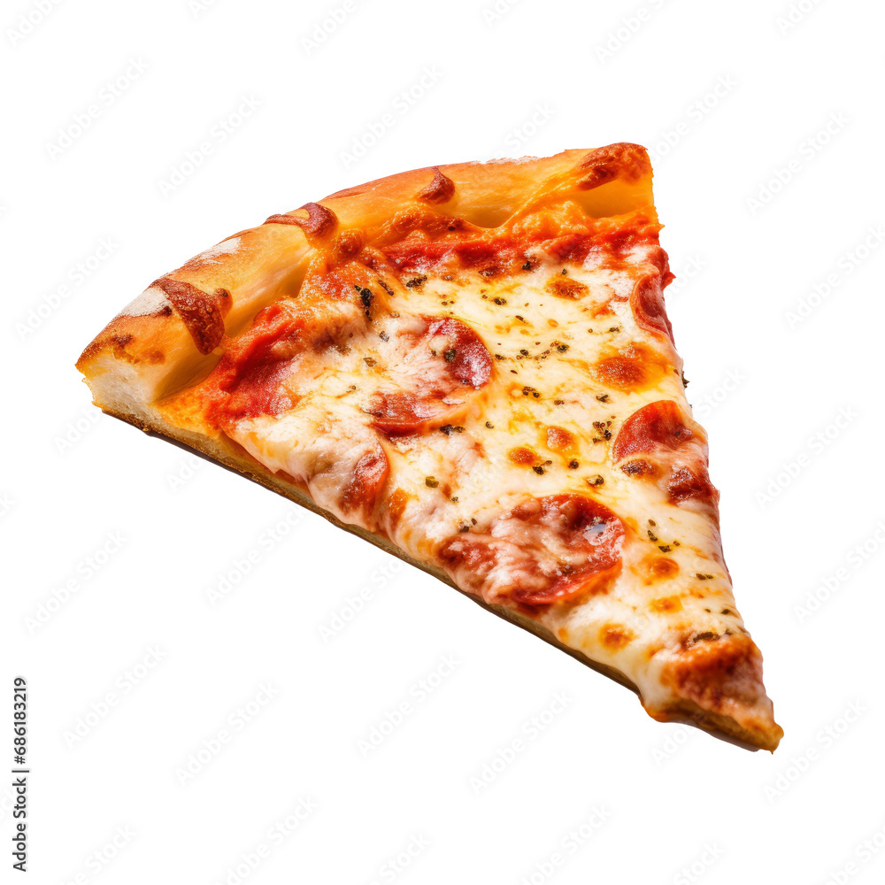 Slice of pizza isolated on transparent background. AI generated.