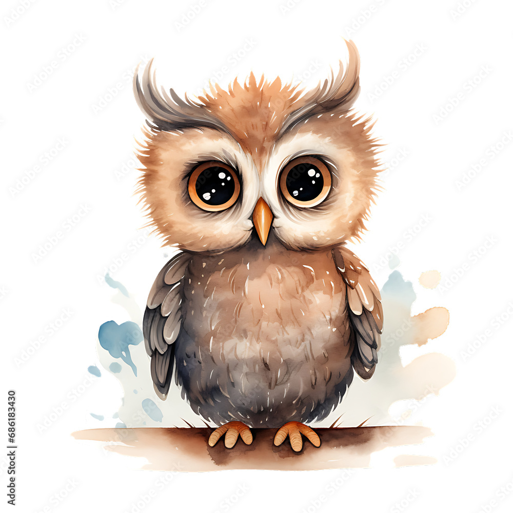 Watercolor Cute Owl, Children's Book Watercolor Cute Owl, Children's Book