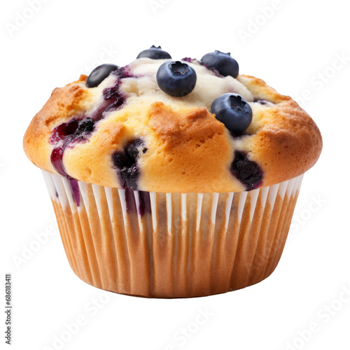 Blueberry muffin isolated on transparent background. AI generated.