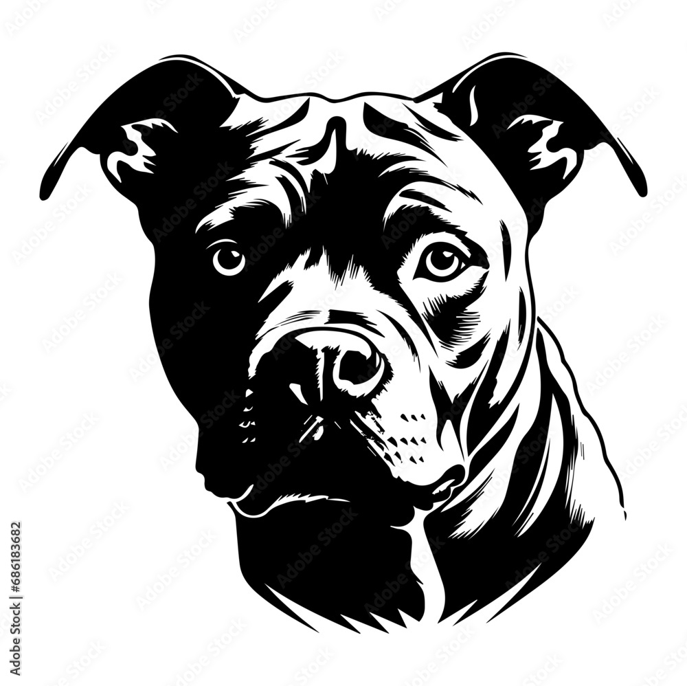 Staffordshire bull terrier dog silhouette illustration, Friendly Staffordshire bull terrier dog Logo Monochrome Design, Generative AI. Staffordshire bull terrier dog silhouette illustration, Friendly Staffordshire bull terrier dog Logo Monochrome Design, Generative AI.