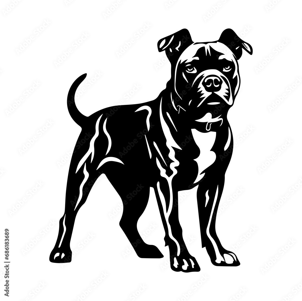 Staffordshire bull terrier dog silhouette illustration, Friendly Staffordshire bull terrier dog Logo Monochrome Design, Generative AI.