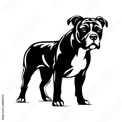 Staffordshire bull terrier dog silhouette illustration, Friendly Staffordshire bull terrier dog Logo Monochrome Design, Generative AI.